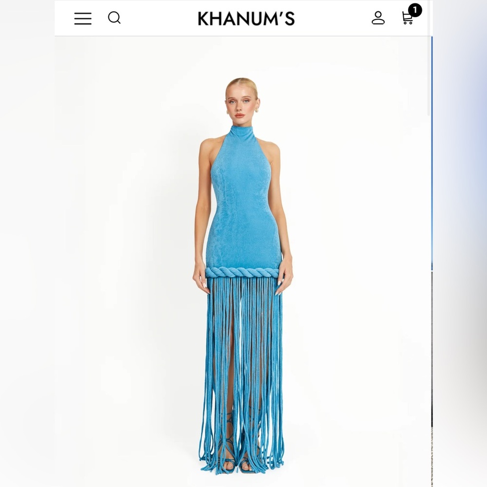 Chic Blue Halter Dress with Fringe by Khanum's